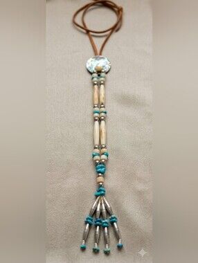 Southwest Turquoise/Bone/Shell/Silver Beaded Necklace - Natural Statement Lux